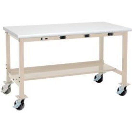 GLOBAL EQUIPMENT 60 x 30 Mobile Production Workbench - Power Apron, Laminate Safety Edge Tan 253986HBTN
